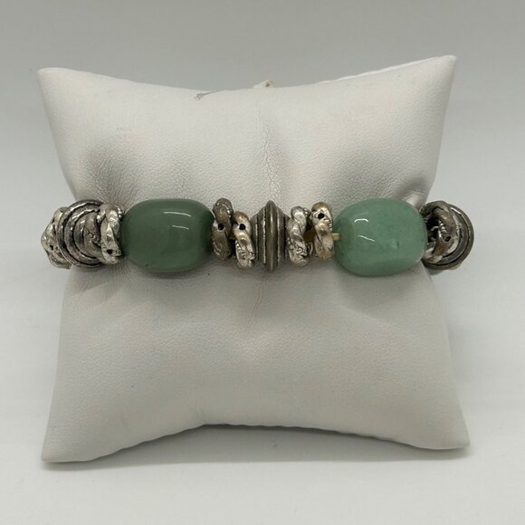 Jadeite Stretch Bracelet With Metal & Acrylic Beads 6 in. Natural Stones Elegant - Picture 7 of 8